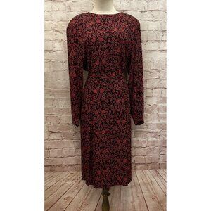 Talbots Petites Vintage 2 Piece Set Blouse / Skirt Black Red Floral Rayon 10P